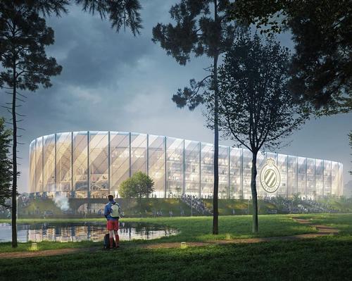 Design aspects of the venue include an exterior draped in a see-through, perforated textile covering
