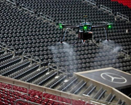 The purpose-built D1 drones feature electrostatic spraying nozzles and 2.5-gallon tanks, which can be filled with cleaning or sanitising solutions