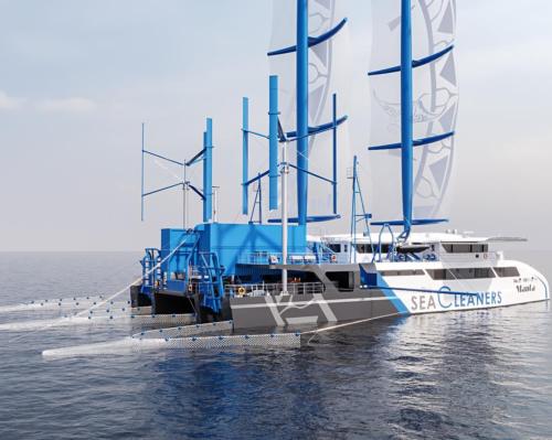 The 55-metre ship will sail 300 days a year and has a goal to collect 3 tonnes of plastic an hour