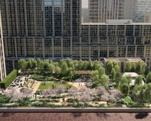 The roof garden and park will be linked to the Rockefeller Center via a pedestrian bridge