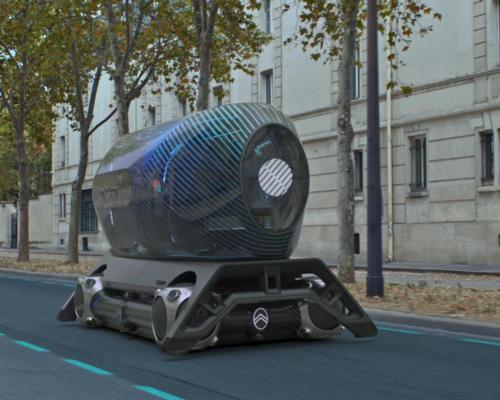 The gym pod is mounted on The Citroën Skate, a self-driving electric vehicle