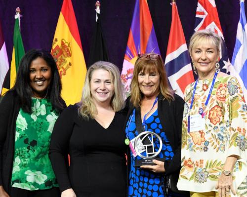 Susan Friedland was presented with the award live at the 2021 GWS in Boston (From L to R: Nicola Finley; Josanna Gaither, Natura Bissé, official award sponsor; Susan Friedland; and Susie Ellis)