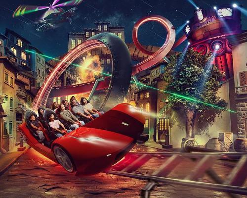 The Ferrari-themed attraction combines the latest coaster technology with scenic show sets, an inverted loop and a range of special effects