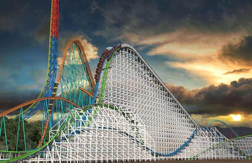 A rendering of the new-look Twisted Colossus, which will be a four-minute ride on 5,000ft (1,524m) of track at Six Flags Magic Mountain
