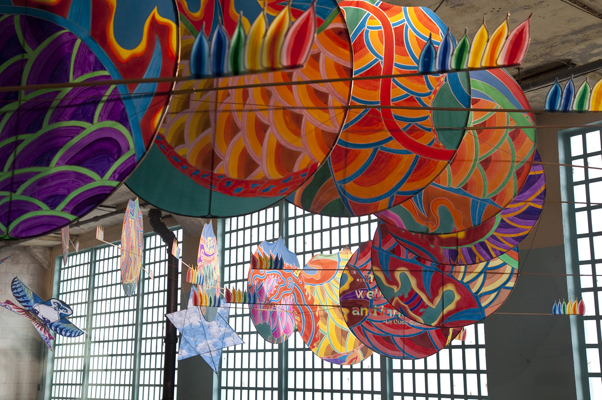 A colourful Chinese dragon called 'With Wind' evokes the spirit of freedom, flying and escapism, while situated in the ultimate confinement of Alcatraz Prison 