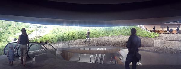 The Museum of Indigenous Knowledge in Manilla features a tropical plant-covered arch / KENGO KUMA & ASSOCIATES