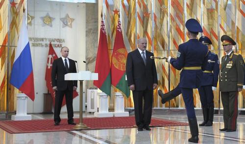 Russian President Vladimir Putin and Belarus President Alexander Lukashenko at the opening ceremony