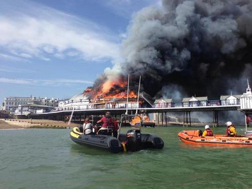 RNLI teams were on hand to assist with tackling the blaze