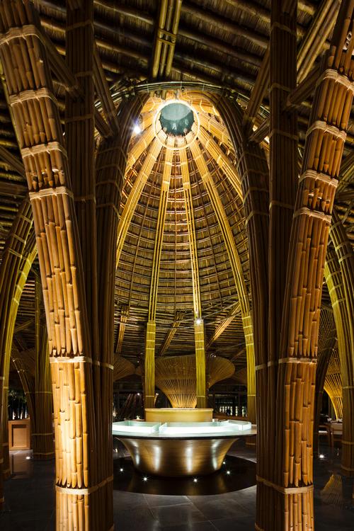 Skylights built into the bamboo domes allow daylight to enter the restaurant