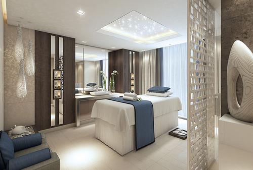 There is a 1,000sq m (10,764sq ft) Shine Spa on the 52nd floor of the 54-storey building
