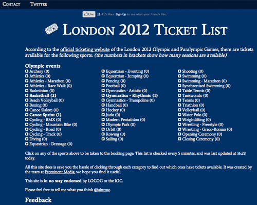 Olympic ticket listing website for would-be spectators 
