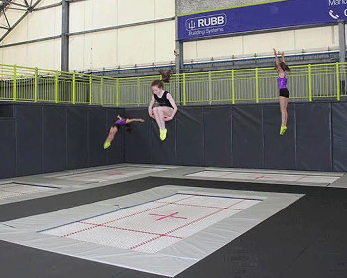 Rubb creates space for 80 interconnected trampolines at Soccarena, Durham 