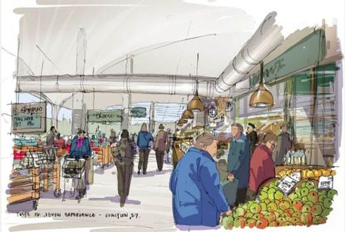 An artist's impression of the Food Court – A taste of Devon – at the Westwood Development 