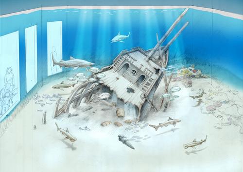 The aquarium's main exhibit will feature a recreated 17th century shipwreck 
