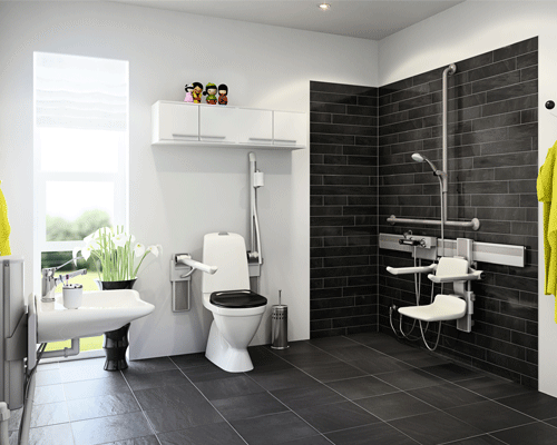 Pressalit creates the PLUS track system accessible bathroom design
