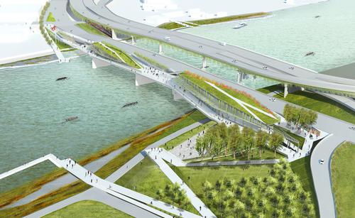 Stoss Landscape Urbanism / Höweler + Yoon Architecture's envisaged new park bridge - one of the four finalists 