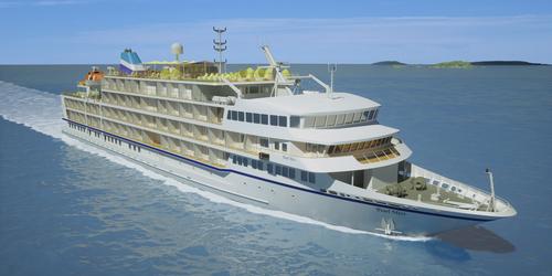 Two original features for the ship include a promenade deck and an aft pool – an outdoor pool near the stern of the boat