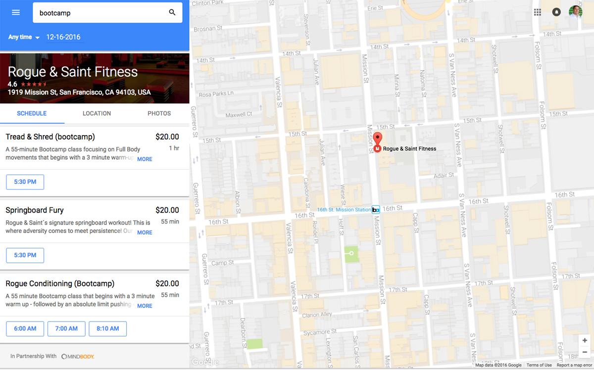 Booking classes with Google Maps