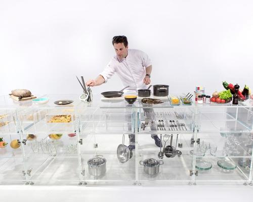 The Infinity Kitchen features completely transparent surfaces, shelves, cupboards, taps and even utensils
