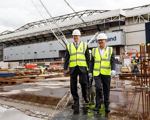 Waller (left) and Levy (right) tour the site, which is next to the club's current White Hart Lane ground