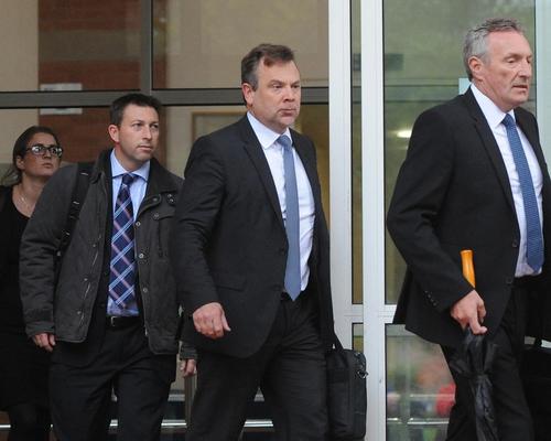 Merlin's Dominic Wigley (left) Matt Jowett (centre) and Ian Crabbe (right) leaving Stafford Crown Court