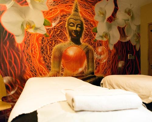 The Hilton location includes three treatment rooms, including a double room with a Buddha mural, and uses Sothys skincare in its treatments along with its own branded line