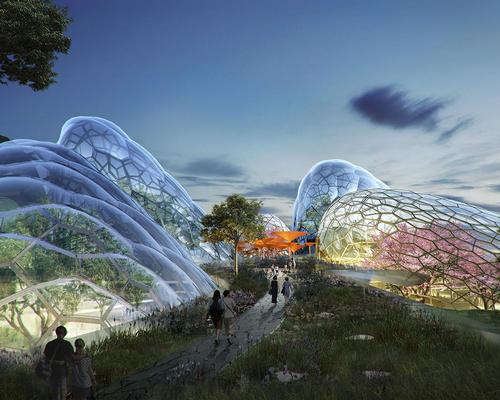 At the heart of the landscape will be a conservatory complex comprising five glass biomes, each housing tropical plant collections and water gardens