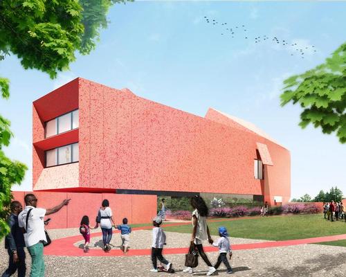 The crimson-hued concrete building will house the Linda Pace Foundation’s growing collection of more than 800 paintings, sculptures and installations 