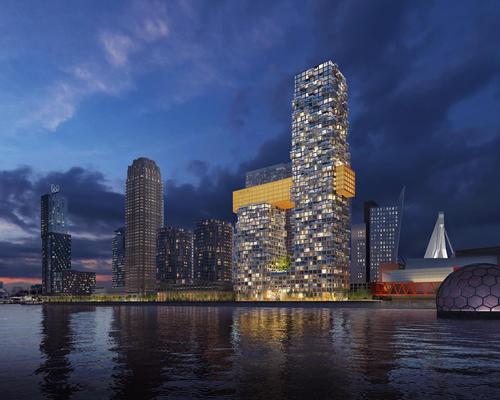 MVRDV to add to Rotterdam's 'Manhattan on the Maas' with mixed-use towers linked by 'hotel air bridge' 