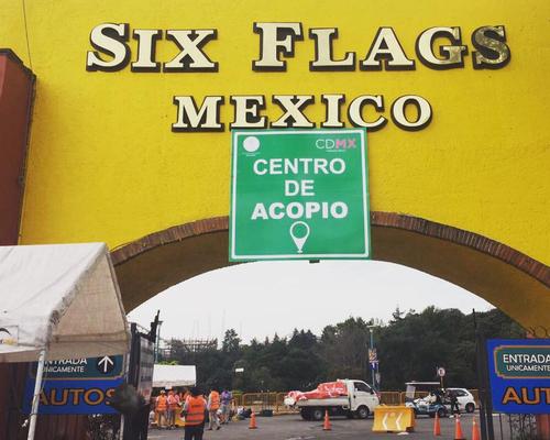 Six Flags Mexico is being used as a collection centre for people to donate food, water and medical supplies in the wake of the earthquake.