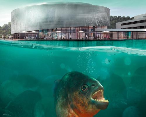 Richter Dahl Rocha & Associates designed the aquarium building, covered with 100,000 aluminium discs