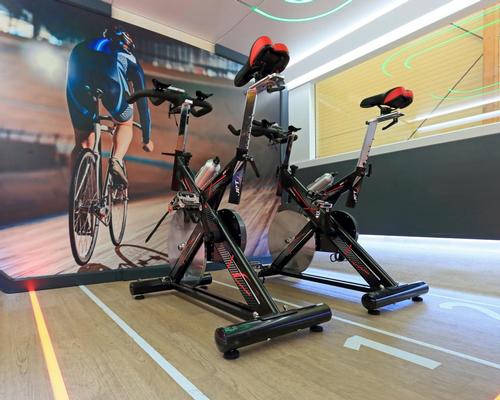 The train features sports cabins with a digital fitness coach and spin bikes