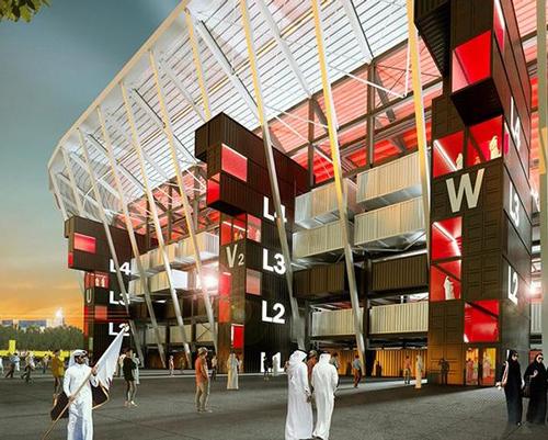 Recyclable materials will be used to to boost sustainability, with even the shipping containers used to ship the materials becoming part of the stadium