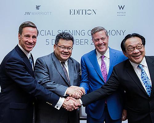 From left: Arne Sorenson, president and CEO, Marriott International; Dato’ Yeoh, executive director of YTL Hotels; Craig Smith, president and MD of Asia Pacific, Marriott International; Tan Sri Dato’ Francis Yeoh, MD of YTL Group of Companies