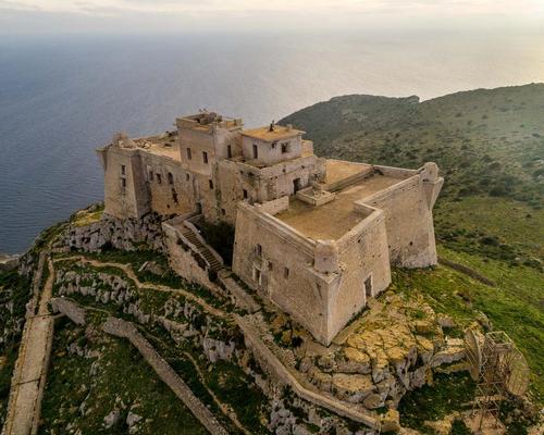 The fortress of Santa Caterina stands over the peak of Favignana, an isle in the Mediterranean Sea