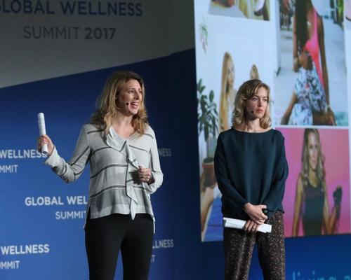 Gelula (left) and Brue present their research on millennial wellness travellers at the Global Wellness Summit in October