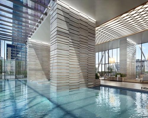 The hotel will include an indoor swimming pool with floor-to-ceiling windows 