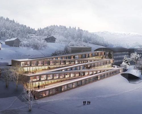 Hotel des Horlogers will be integrated into the topography of the landscape with five zigzagging room slabs 
