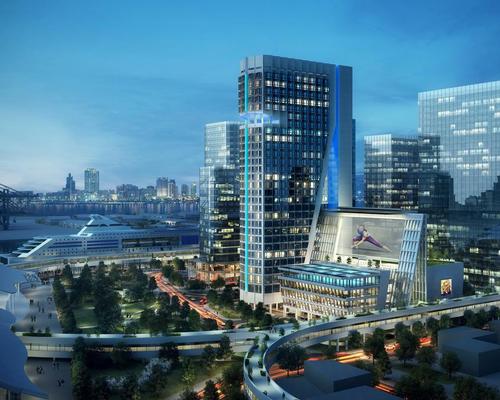 The project includes a 5-star hotel tower with 350 guestrooms, numerous leisure amenities and a giant LED screen
