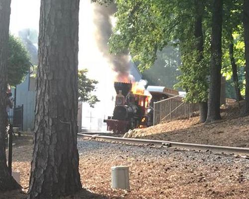 A blaze broke out on the park's Railroad ride 