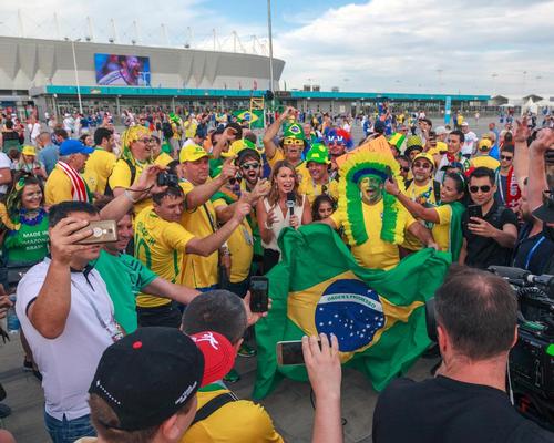 Brazilian fans at the Rostov Arena in Rostov-on-Don during the group stages
