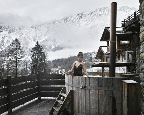 The 500sq m wet area includes an outdoor area with whirlpools and Nordic baths with views of the mountains
