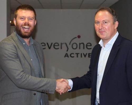 Eamon Lloyd, director, head of partnerships for UK at Gympass (left) and Everyone Active's regional director Duncan Jefford signing the deal