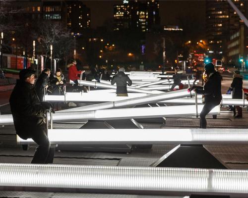 Each seesaw is fitted with LEDs and speakers and emits waves of light and sound