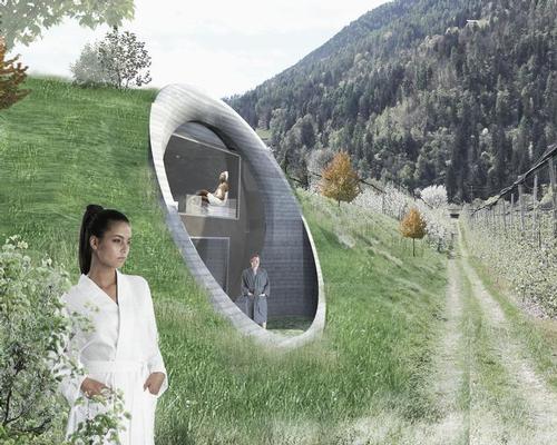 The spa will be built into the side of a tree-topped hill