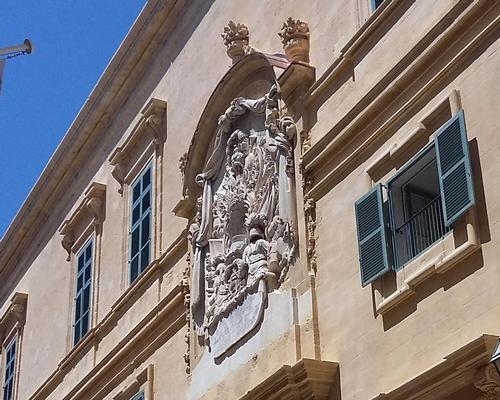 Part of the recently-renovated entrance to the Auberge D'Italie in Valletta, home of the MUZA art museum