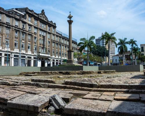 Valongo Wharf in Rio de Janeiro - a view showing the broken paving stones that are currently being restored