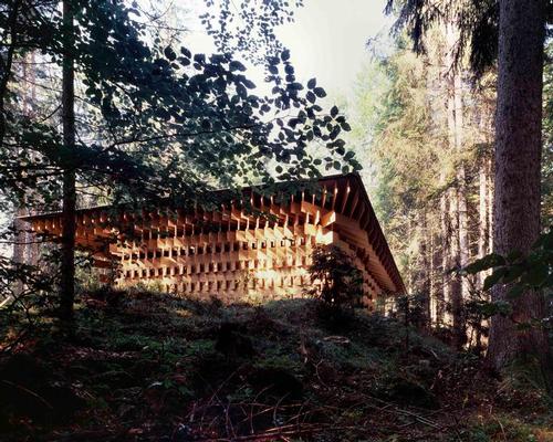 Kengo Kuma creates 'Meditation House' with Jenga-like facade in Bavaria