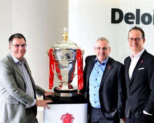Deloitte's Stuart Cottee (left) and Sean Beech (middle) with RLWC 2021 CEO Jon Dutton (right)