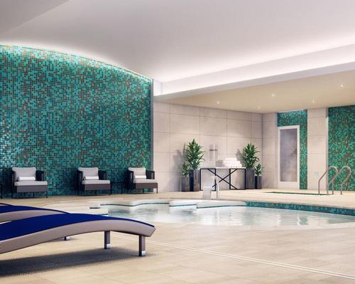 The state-of-the-art hydromassage pool sits alongside a surrounding hydrotherapy circuit that includes a steam room, sauna and eight-foot deep cool plunge pool